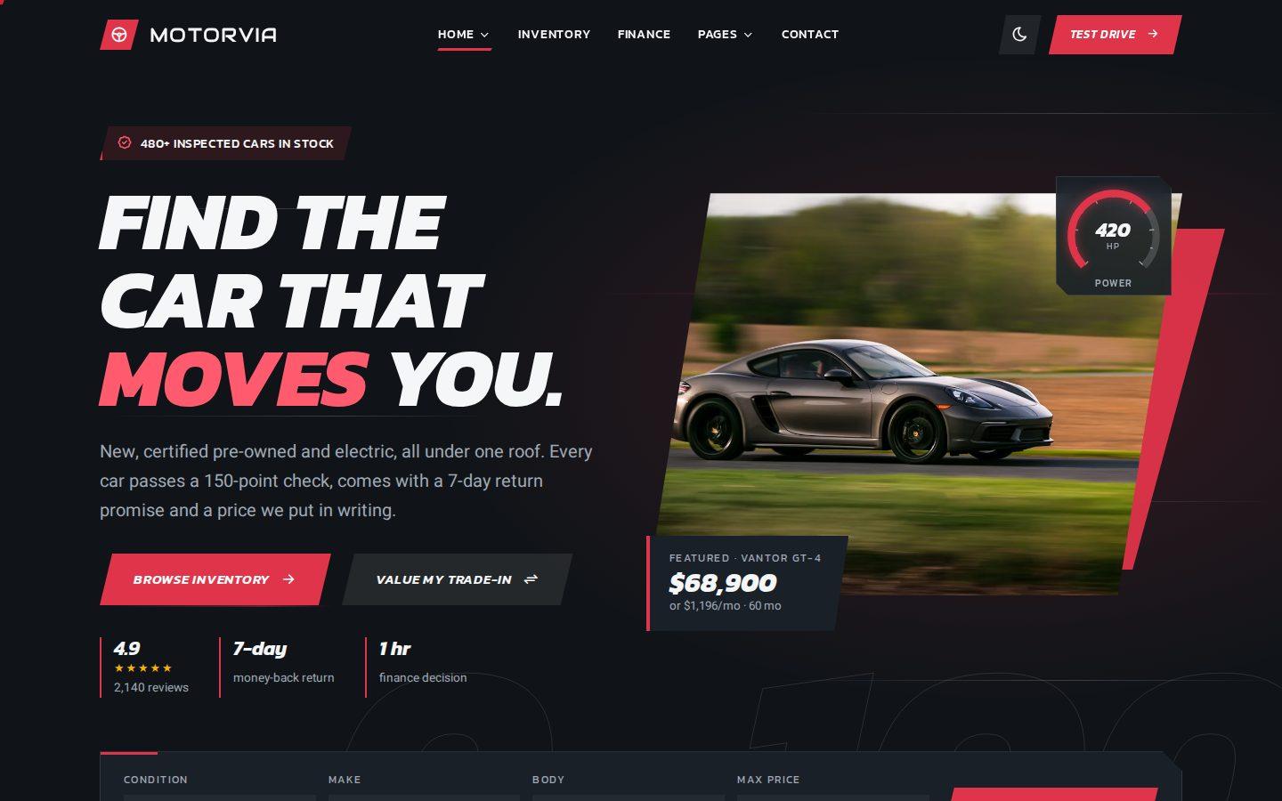 Motorvia home page preview